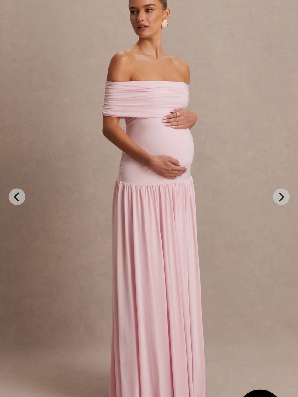 Club London Blush Pink Bardot-Neck Maternity Maxi Dress
